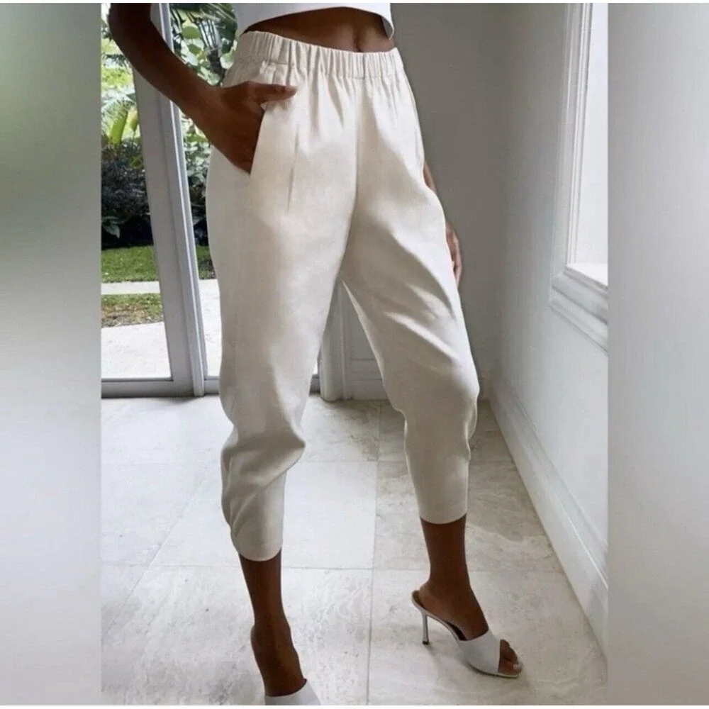 Babaton Dexter Linen‎ Blend Trouser Ankle Pants Small Ivory Quiet Luxury Neutral